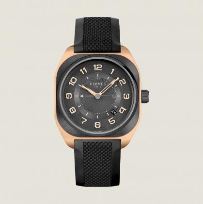 Hermes H08 Rosegold Uhr mit Titan Gehäuseboden, NP 16000€